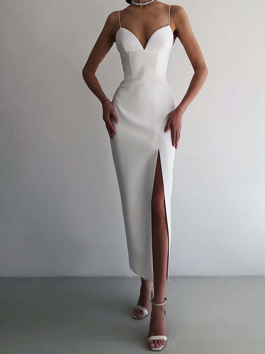 Fashion Sling Side Slit Tight-fitting Multi-color Mid-length Gown