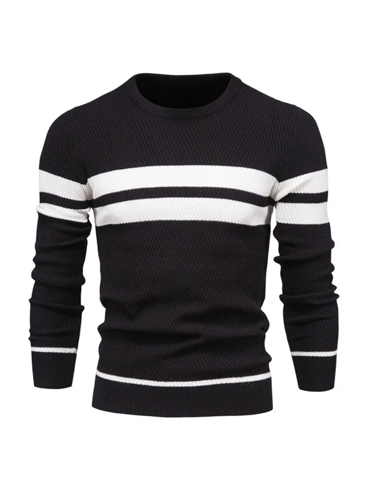 Men's Casual Slim Striped Men's Sweater Set Head Solid Color Color Blocking Round Neck Long Sleeve Men's Knitwear-Cosfine