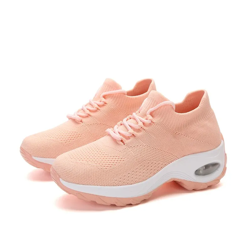 Lucyever Women's Breathable Air Cushion Sneakers Autumn 2021 Knitted Sports Shoes Woman Casual Platform Vulcanize Shoes Flats 42