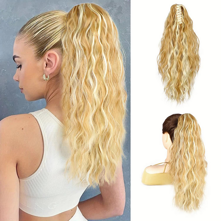 Extensão de Cabelo Cacheado, Ondulado e Frizado de 18 Polegadas com Rabo de Cavalo