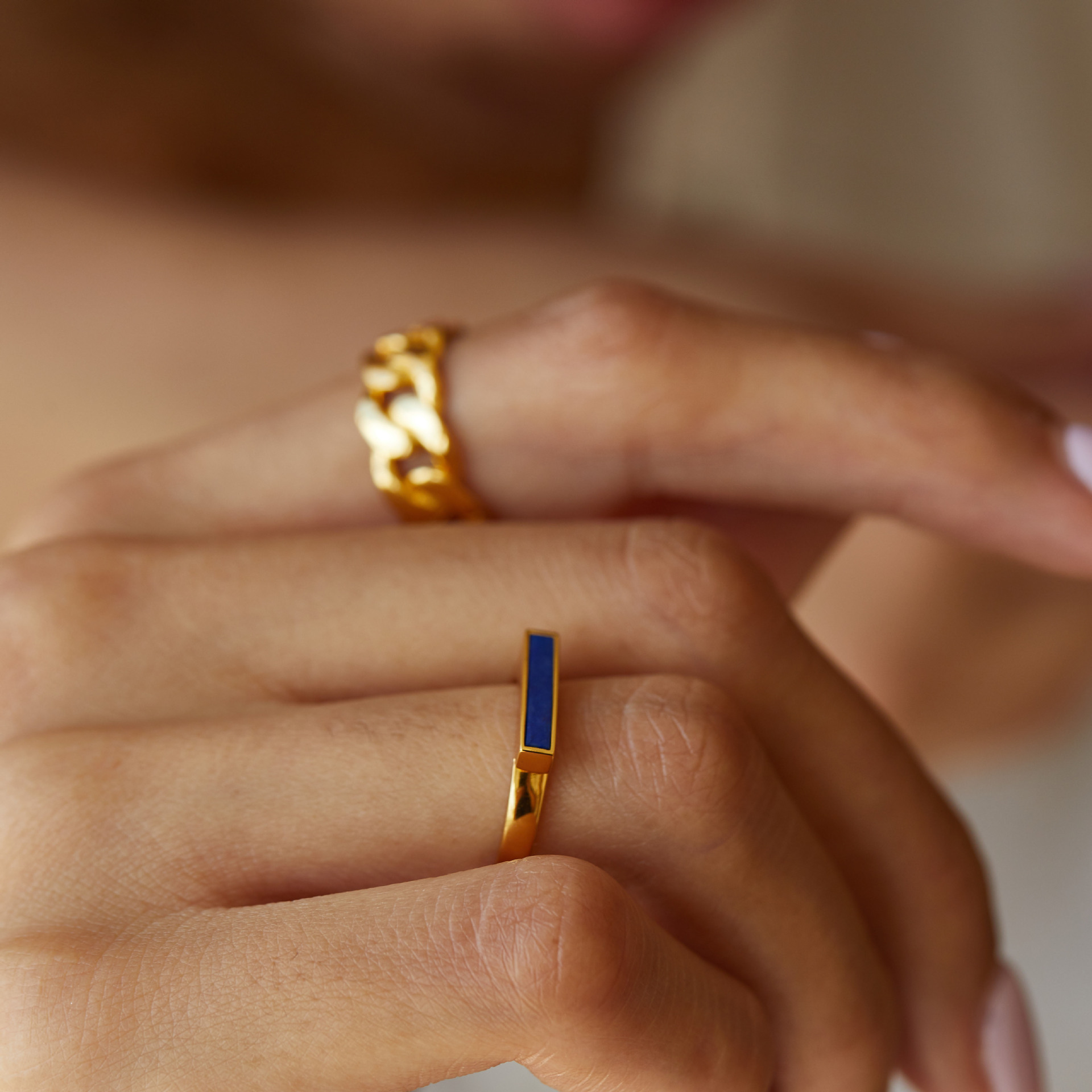 Elegant natural lapis lazuli ring crafted in 925 sterling silver, perfect for women who love French chic style