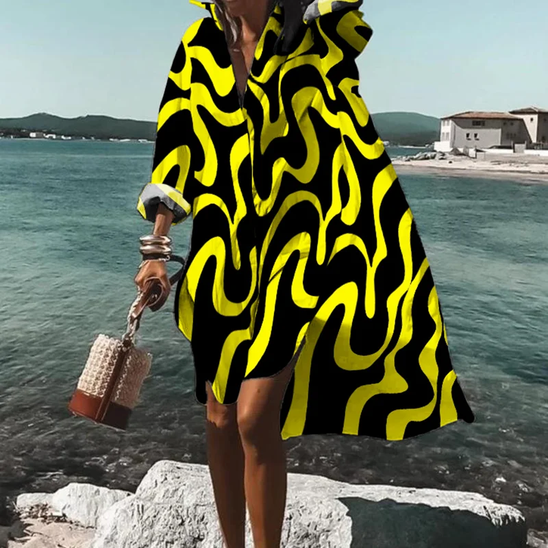 ⚡NEW SEASON⚡Contrast Wave Print Resort Midi Dress
