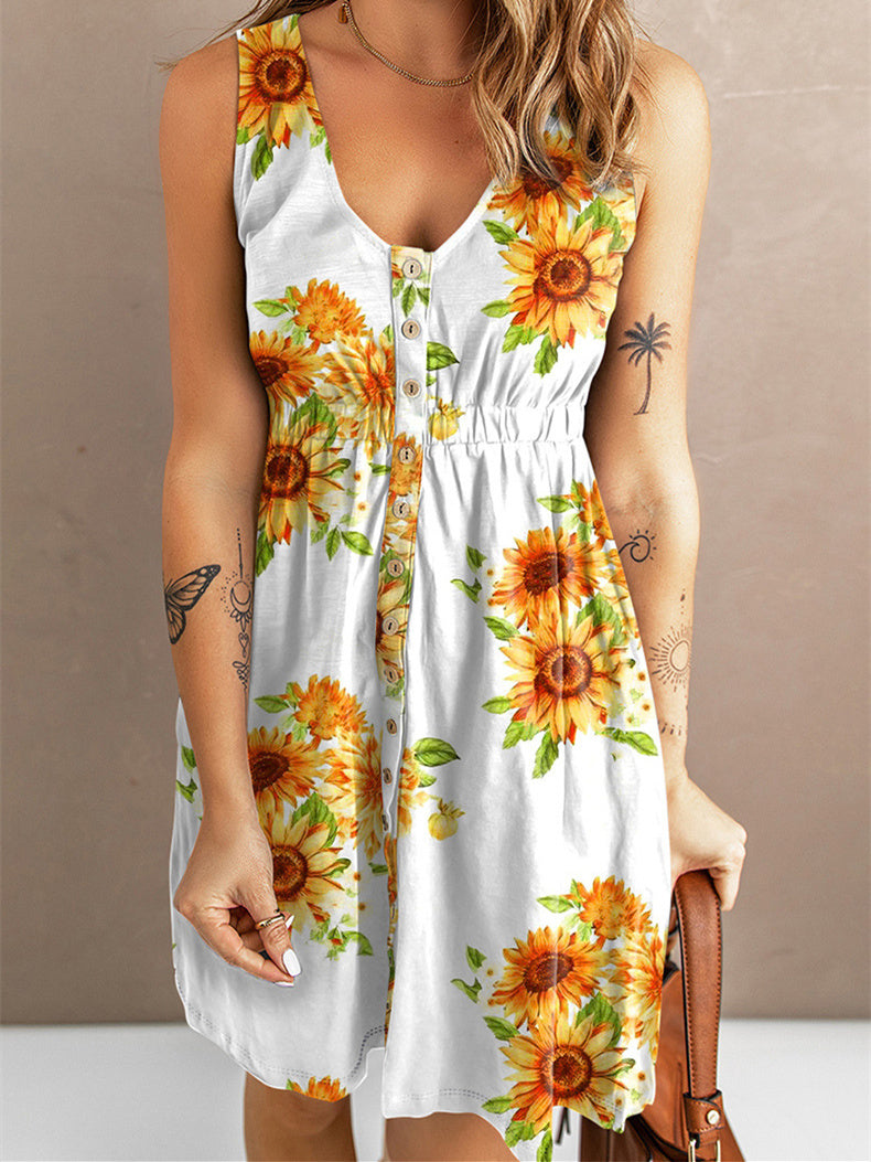 Women Half Sleeve V-neck Solid Color Dress