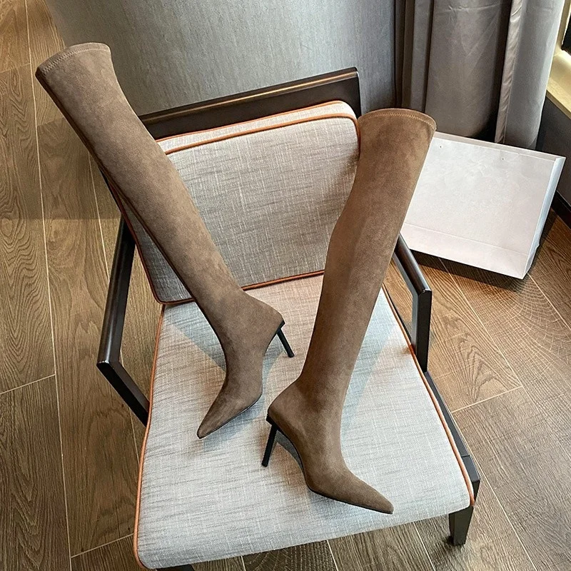 Breakj Breakj Boots Autumn And Winter Explosion Of High-Heeled High-Heeled High-Heeled Shoes Brown Elastic Thin Boots