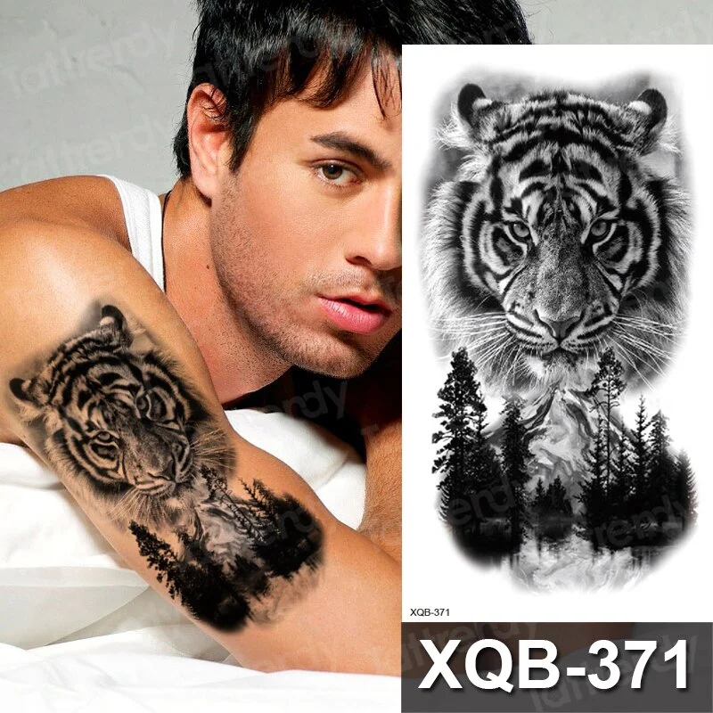 Sdrawing Temporary Tattoo Sticker Lace Rose Flowers Lion Tiger Flash Tattoos Wolf Fox Body Art Arm Fake Sleeve Tatoo Women Men