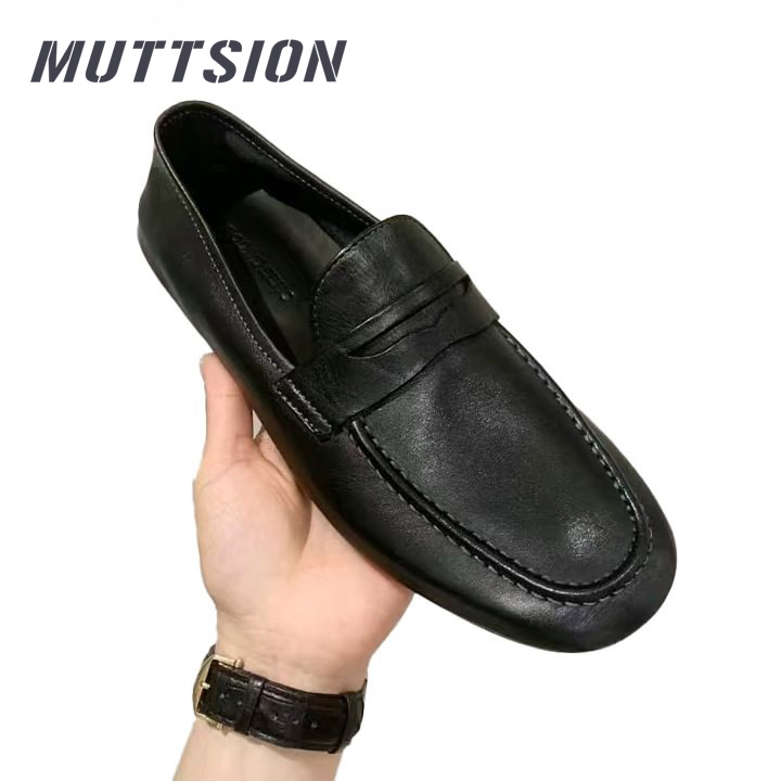 MUTTSION Horsehide Goodyear Business Vintage Loafers Leather Shoes