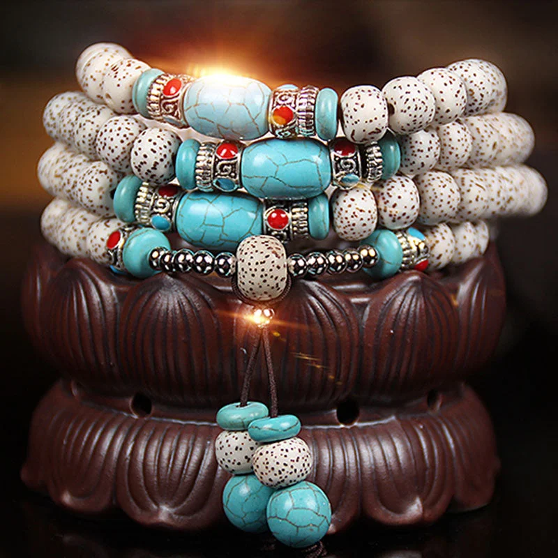 Bodhi Seed Turquoise 108 Beads Blessing Protection Bracelet Mala