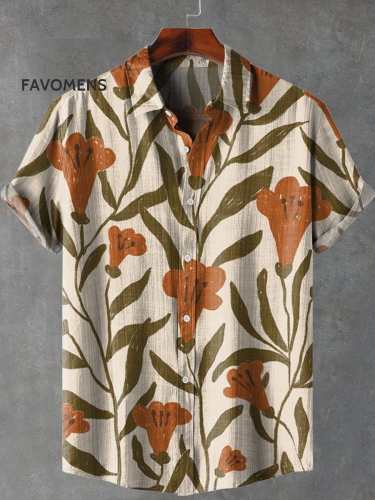 Vintage Flower Art Print Casual 100% Cotton Shirt Multicolor / S