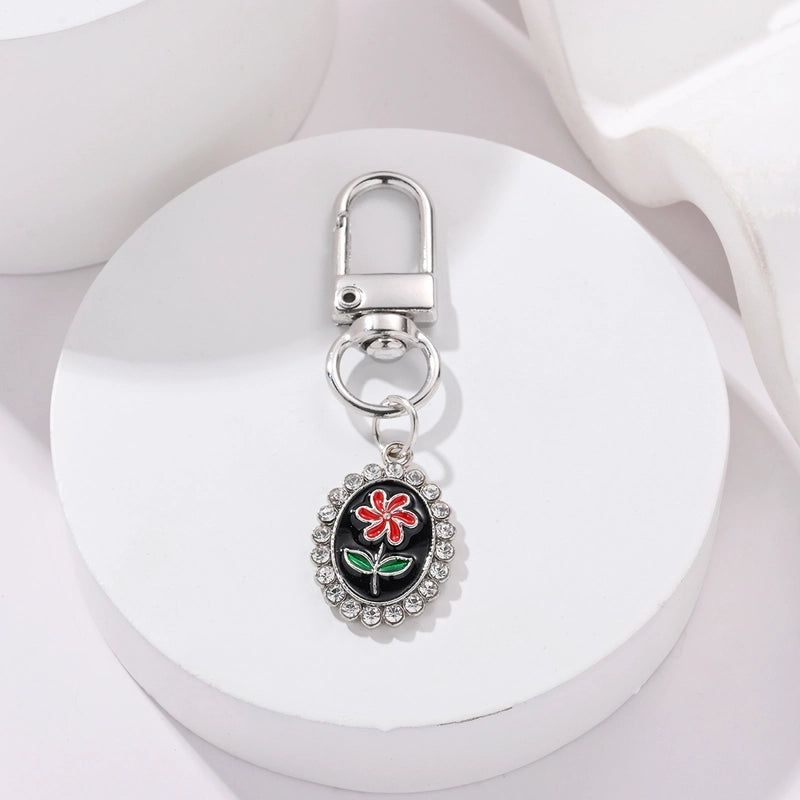 IG Style Elegant Sweet Flower Alloy Enamel Inlay Rhinestones Bag Pendant Keychain