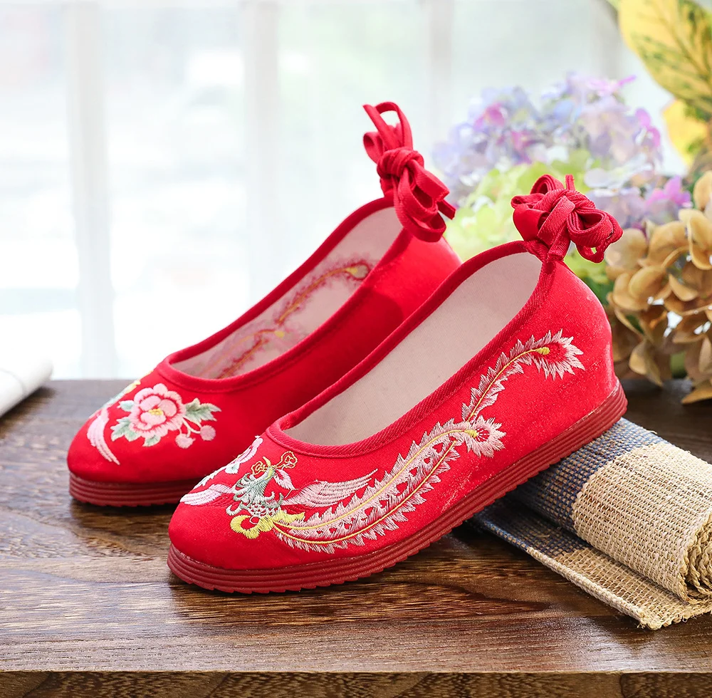 Colourp Colourp Shoes, Hanfu Shoes Round Head Red Gold Embroidery Xiu He Wedding Dress Cloth Shoes Single Shoes Embroidered Cloth Shoes Women's Shoes