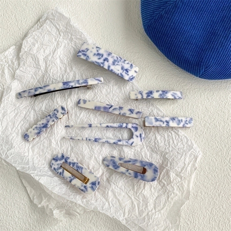 Ethnic Style Blue And White Porcelain Acetic Acid Sheets Stoving Varnish Hair Clip Hair Claws 1 Piece