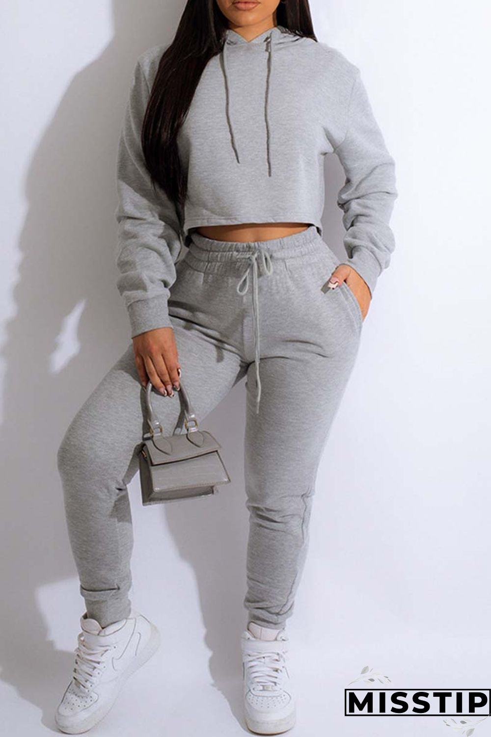 Blue Casual Solid Basic Hooded Collar Long Sleeve Two Pieces