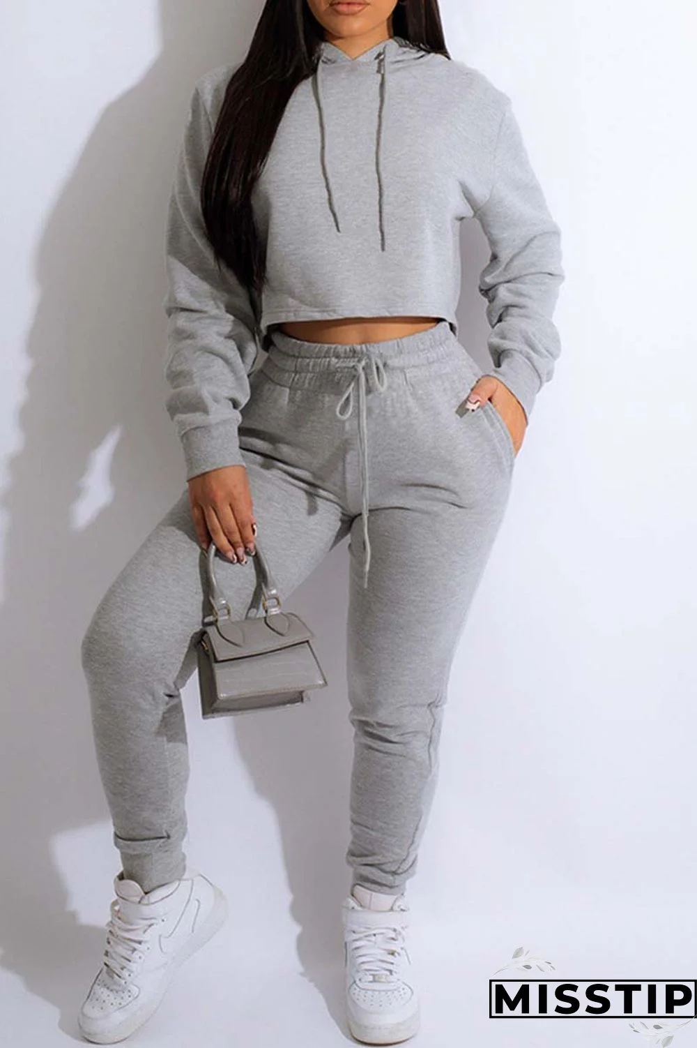 Blue Casual Solid Basic Hooded Collar Long Sleeve Two Pieces