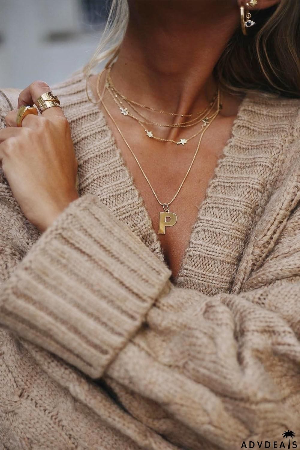 Khaki Open Front Button Knit Cardigan Coat