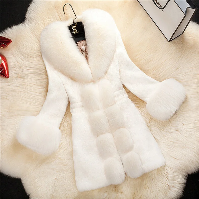 Winter 2020 Faux Fur Coat Women Thick Outwear Female Long Fake Fox Fur Collar Jackets For Ladies Slim Elegant Warm Coat New