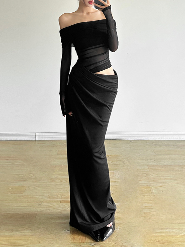 Sexy & Chic Off-Shoulder Cutout Mesh Long Dress