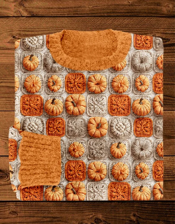 Comstylish Halloween Pumpkin Crochet Art Cozy Sweater