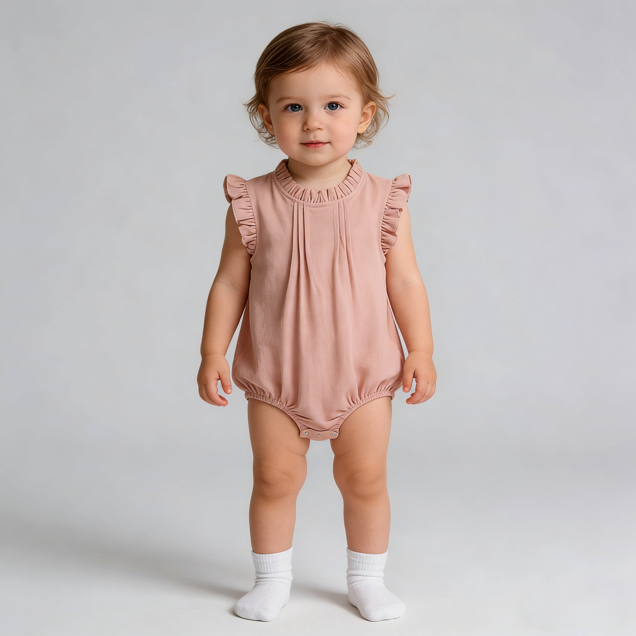 Delicate Ruffled Linen Baby Romper REAL SILK LIFE