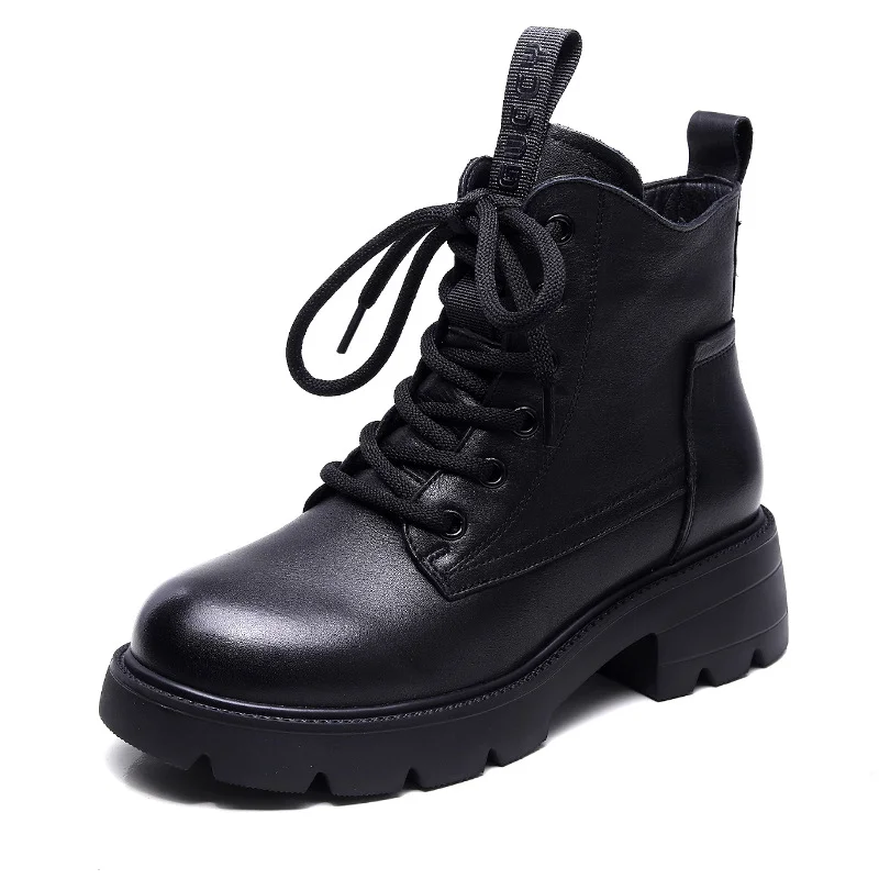 Yyvonne Layer Of Kraft Rubber Foam Bottom Single And Velvet Inner Leather Martin Boots Woman With Height 4.5 Cm