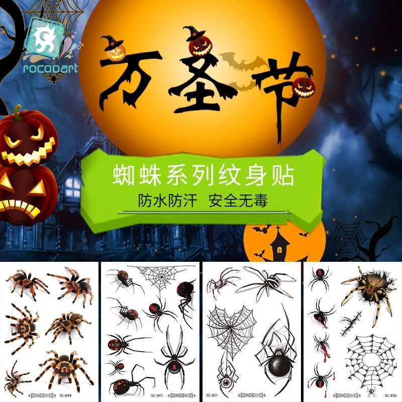 3D Spider Tattoo Stickers Temporary Tatoo Stickers For Halloween Fake Tatto Body Art Tatuajes Joke Tatouage Temporaire