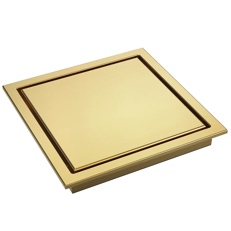 SFS-3066-GD The EVERSTEIN brushed gold 6-inch square stainless steel floor drain