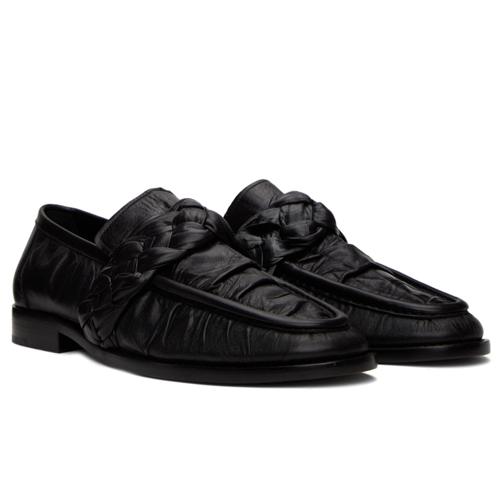 Black Knitted Pleated Design Men Loafers Fashion Slip On Men Shoes Luxury Handmade Party Feast Banquet Office Men Casual Shoes  highheelher