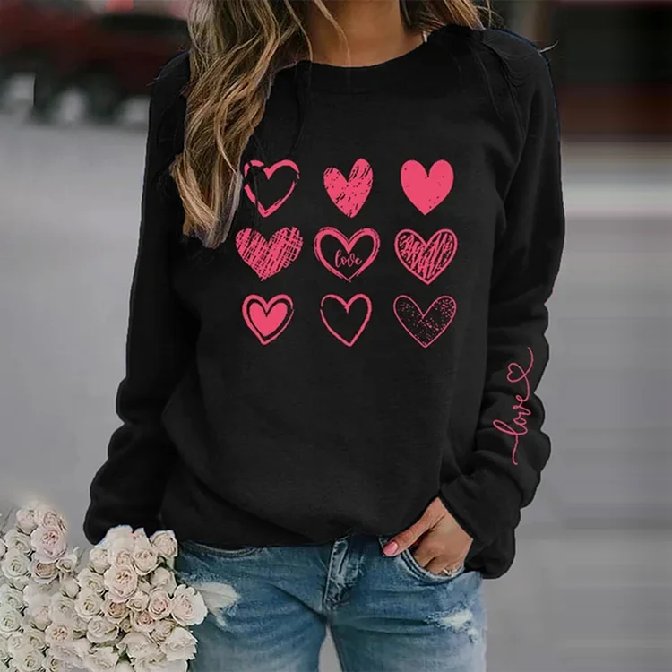 Simpfit Modisches, lässiges Sweatshirt mit Herz-Print zum Valentinstag