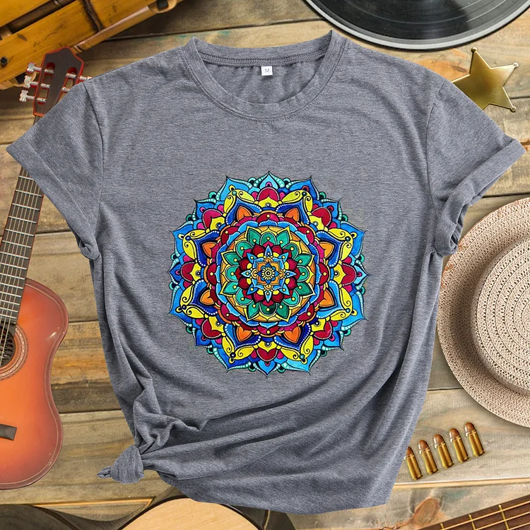 Colorful Flower Round Neck T-shirt-Annaletters