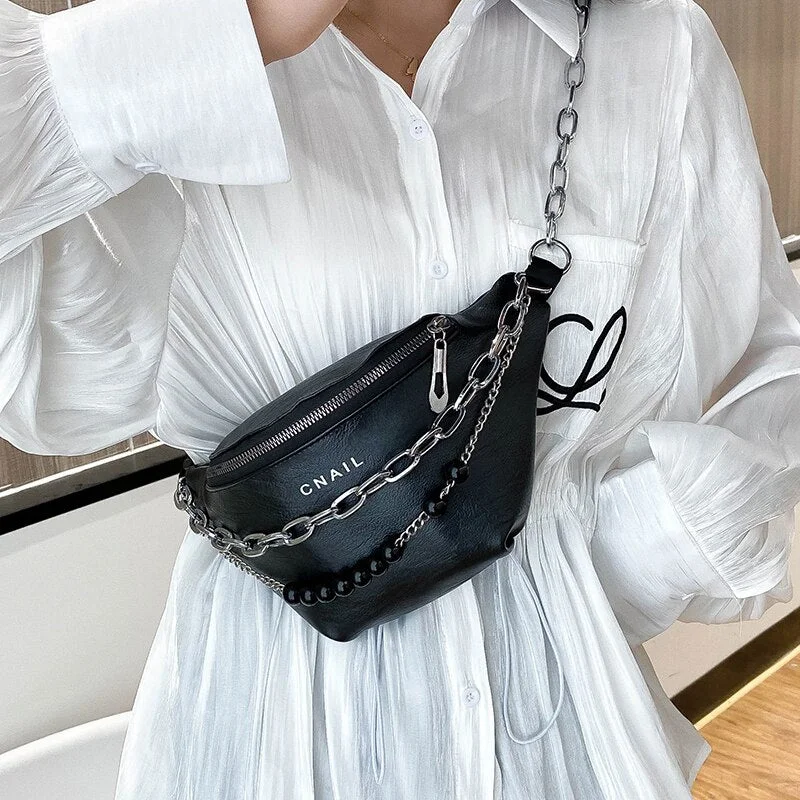 էѧӧܧ Silver Chain Design PU Leather Crossbody Bags For Women 2021 Shoulder Messenger Handbags Small Chest Bag Travel