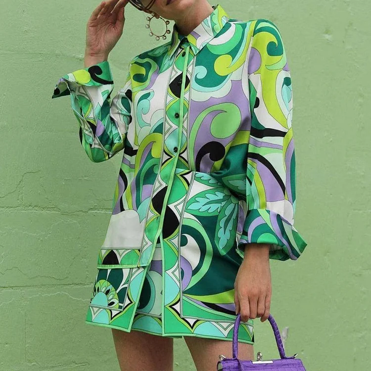 Fashion Print Shirt Shorts Two Piece Set