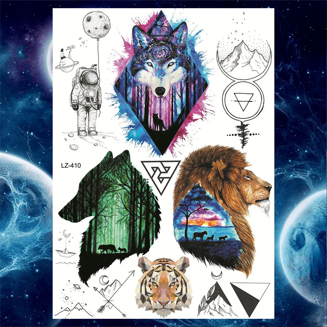 Realistic Fake Lion Wolf Temporary Tattoos For Women Men Kids Adult Animals Tattoo Sticker Self Adhesive Large Tatoos Watercolor