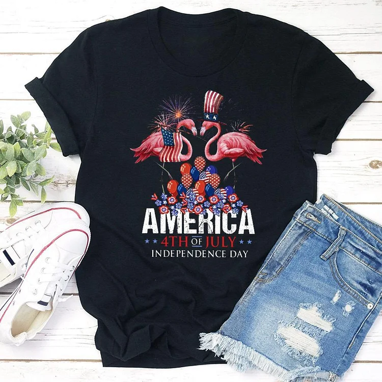 Flamingo America 4th July Classic T-Shirt Tee --Annaletters