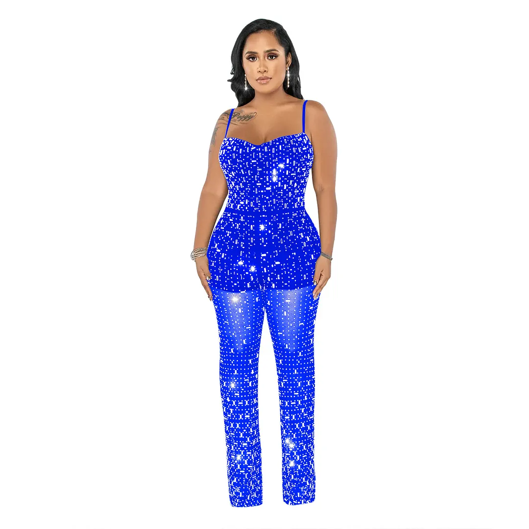 Churchf Churchf Fashion Women's Hot Diamond Mesh Gauze Sling Sleeveless Long