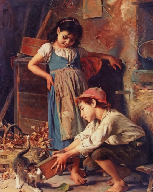 

Siblings Playing With Their Cat – Paint By Numbers - 40*50CM, 501 Original