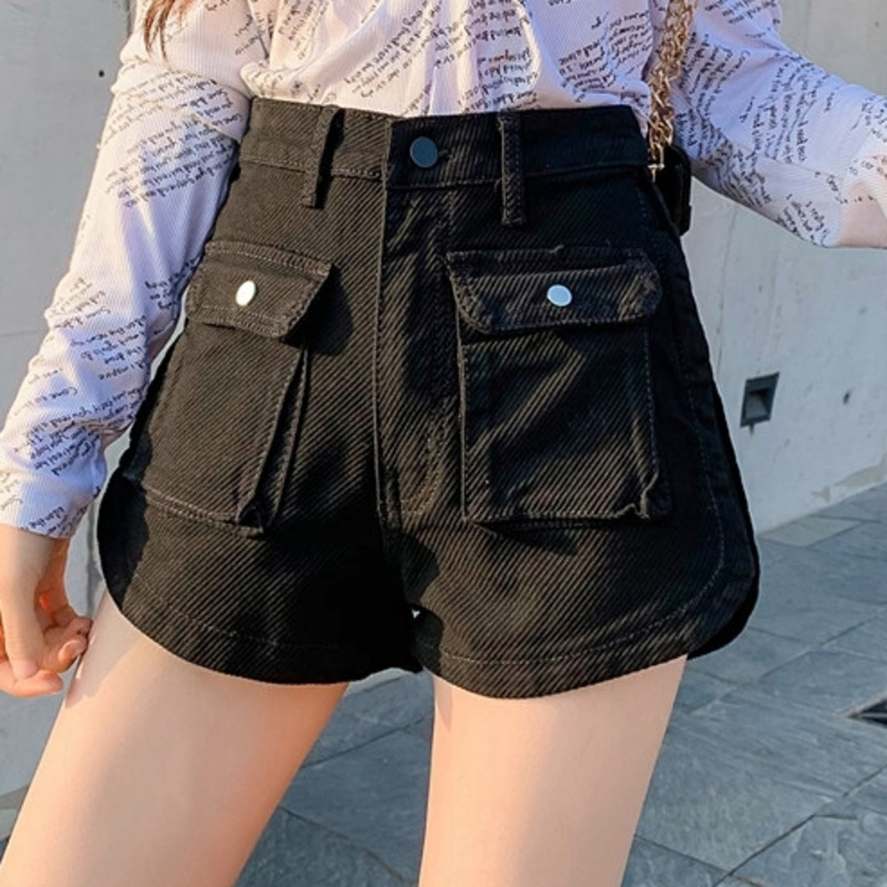 Winzsparks Women's Denim Shorts Workwear Style Summer New Ins Loose Slimming Wide Leg A-line Pants Pocket Denim Hot Pants