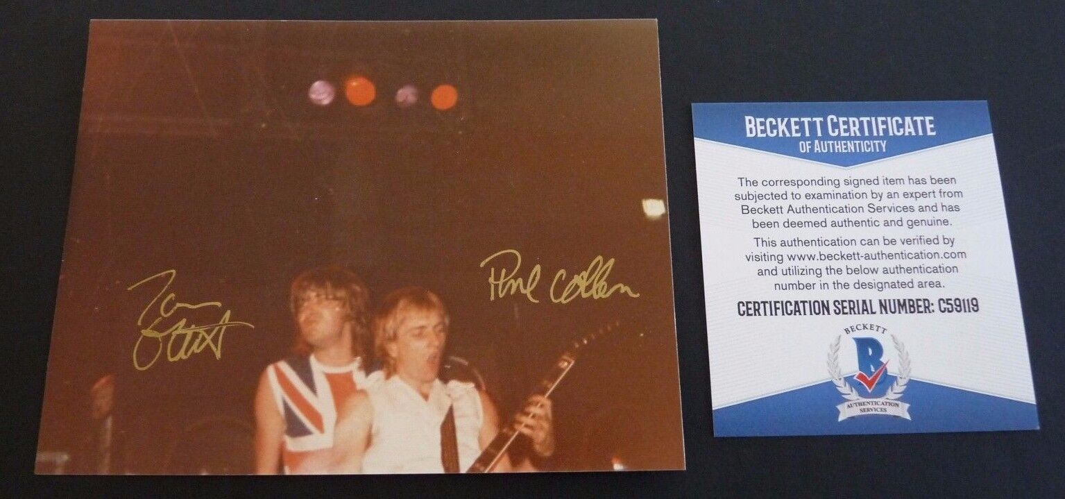 Def Leppard Joe Elliot & Phil Collen 1983 Live Signed Photo Poster painting Beckett Certified #1