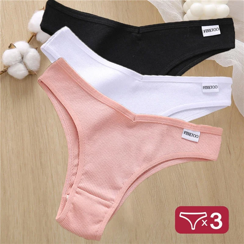 3PCS/Set Cotton Panties Lingerie Women Underwear Sexy Briefs Female Underpants Pantys Thong Panties Bikini Solid Color Tangas