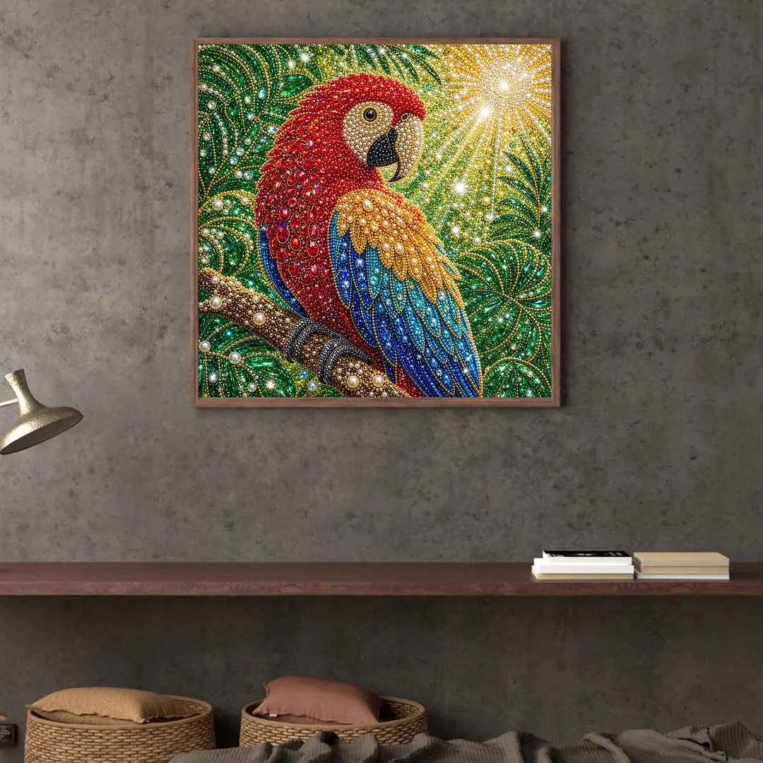 Parrot Pearl Full DIY 5D Round Drill Gem Art Diamond Painting Kits 15.75x15.75 in Diamond Dots Paintings Picture Arts Craft Diamond Art Kits for Adults Beginner Home Wall Decor