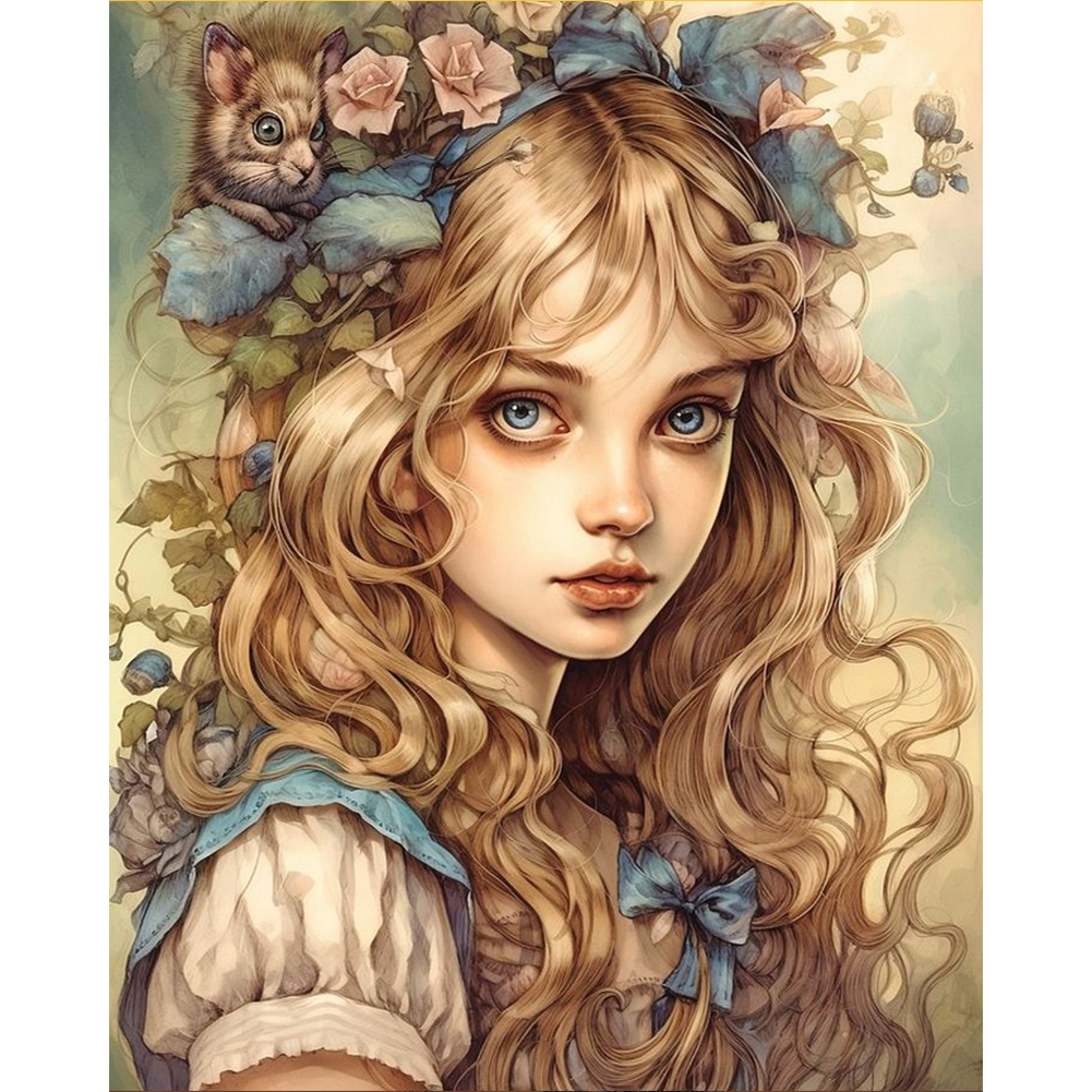 Curly Hair Girl 40*50cm(canvas) full round drill diamond painting