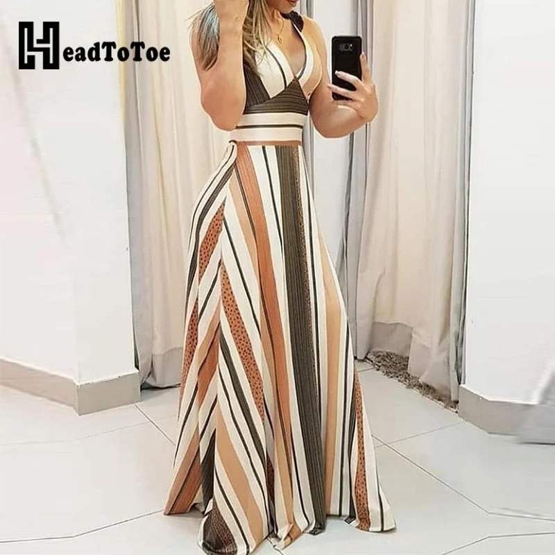Graduation Gifts  Striped Colorblock Plunge Maxi Dress