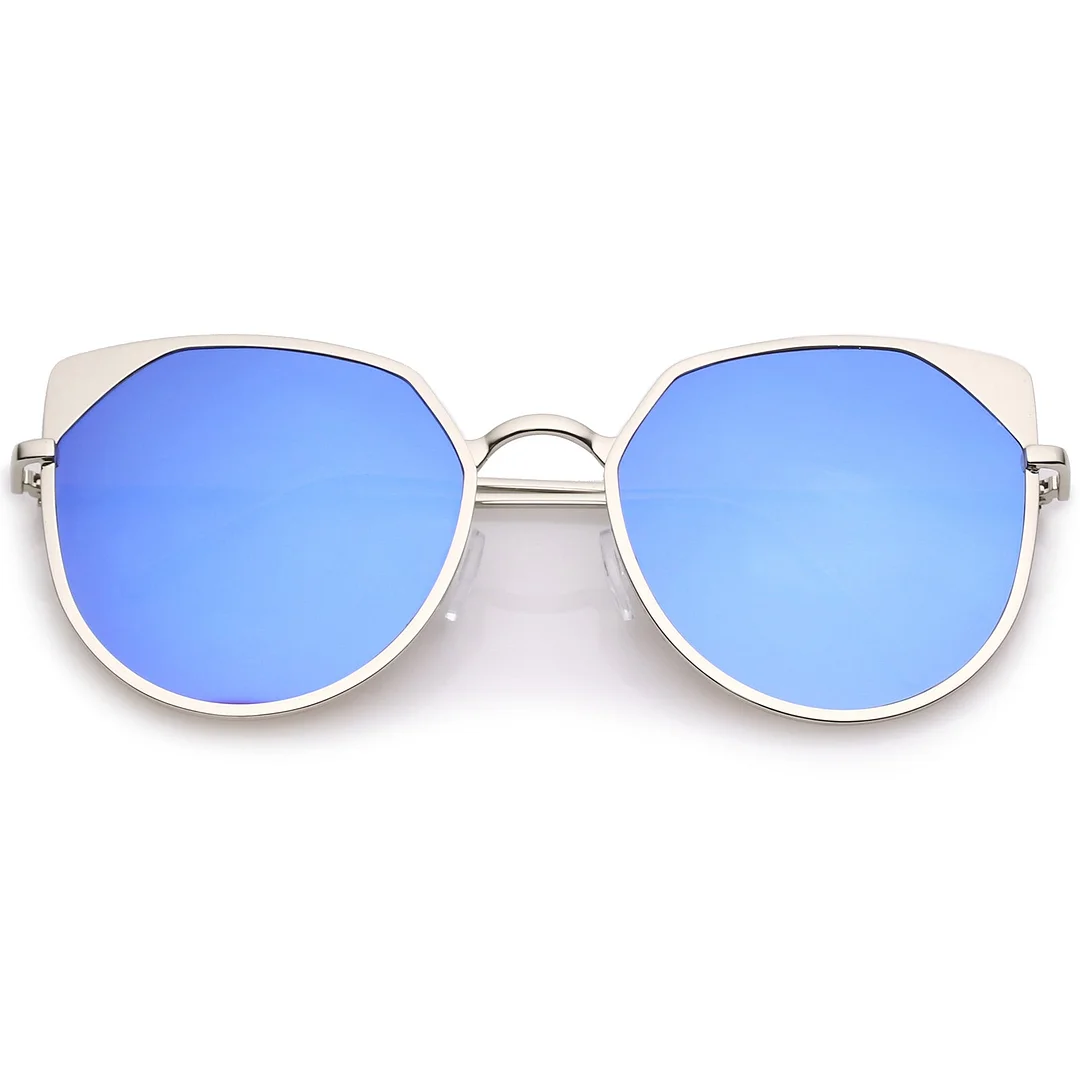 Women's Oversize Cat Eye glasses With Colored Mirror Flat Lens 59mm