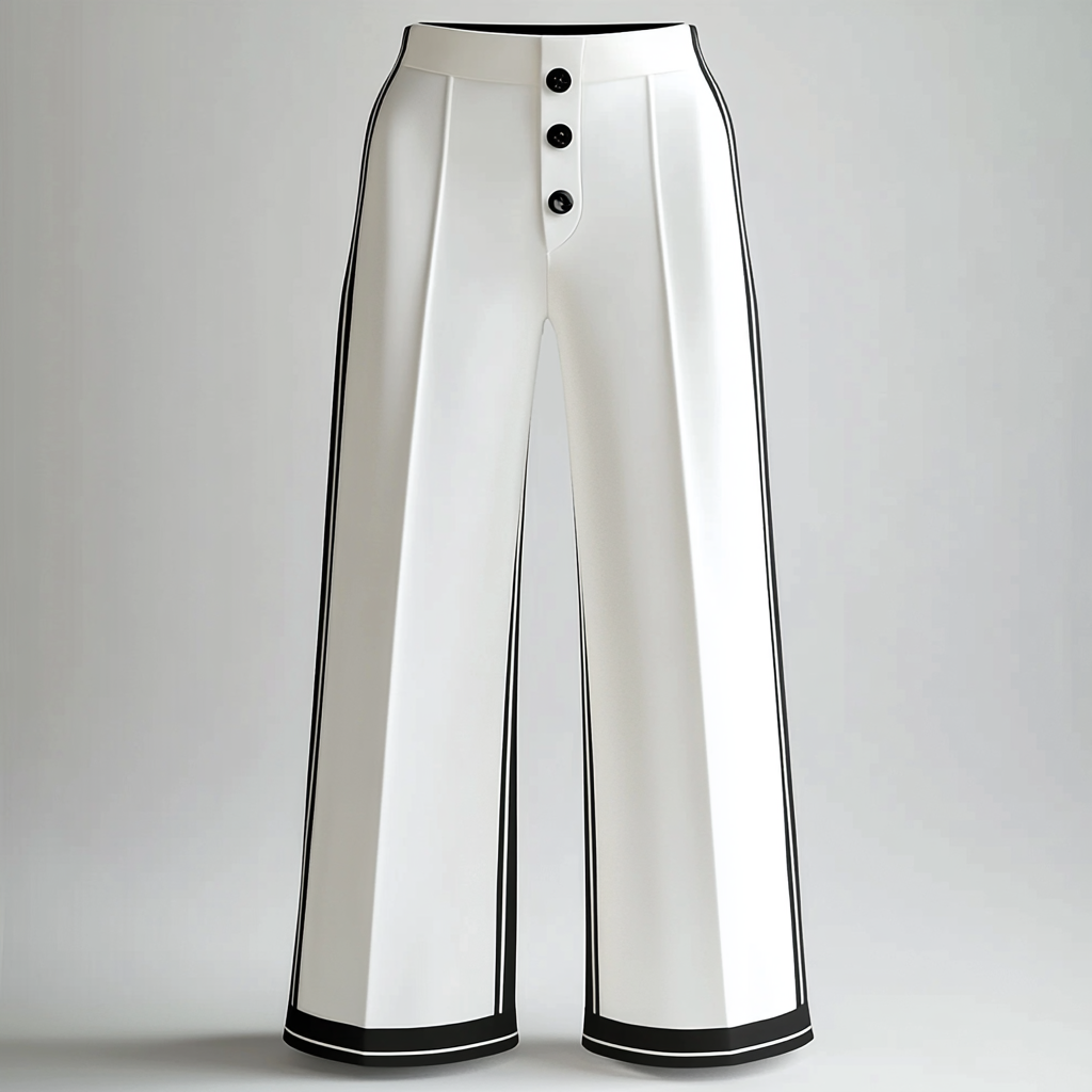 Men's Mid Rise Button Single Pleated Contrast Striped Wide Leg Pants