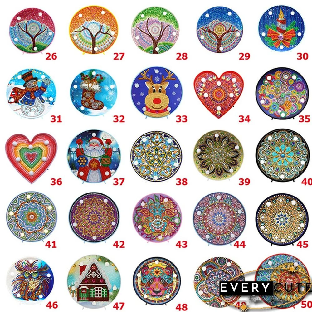 Multi-styles Christmas Halloween Mandala Animal DIY LED Full Drill Special Shaped Diamond Painting Modeling Lamp Table Decor Gift