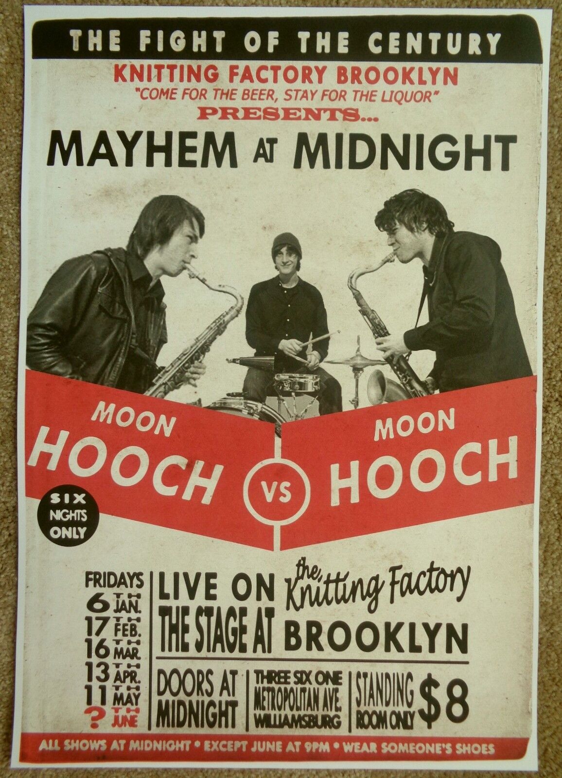 MOON HOOCH 2012 Gig POSTER Brooklyn Tour Concert New York