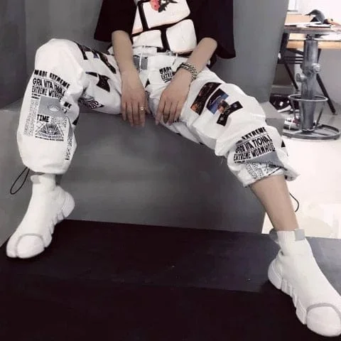 pornhint Pornhint Fashion Female Hip Hop High Waist Harem Pants Femme Cool Loose Pants Streetwear Trouser Autumn Womens Jogger Cargo Pants Girls