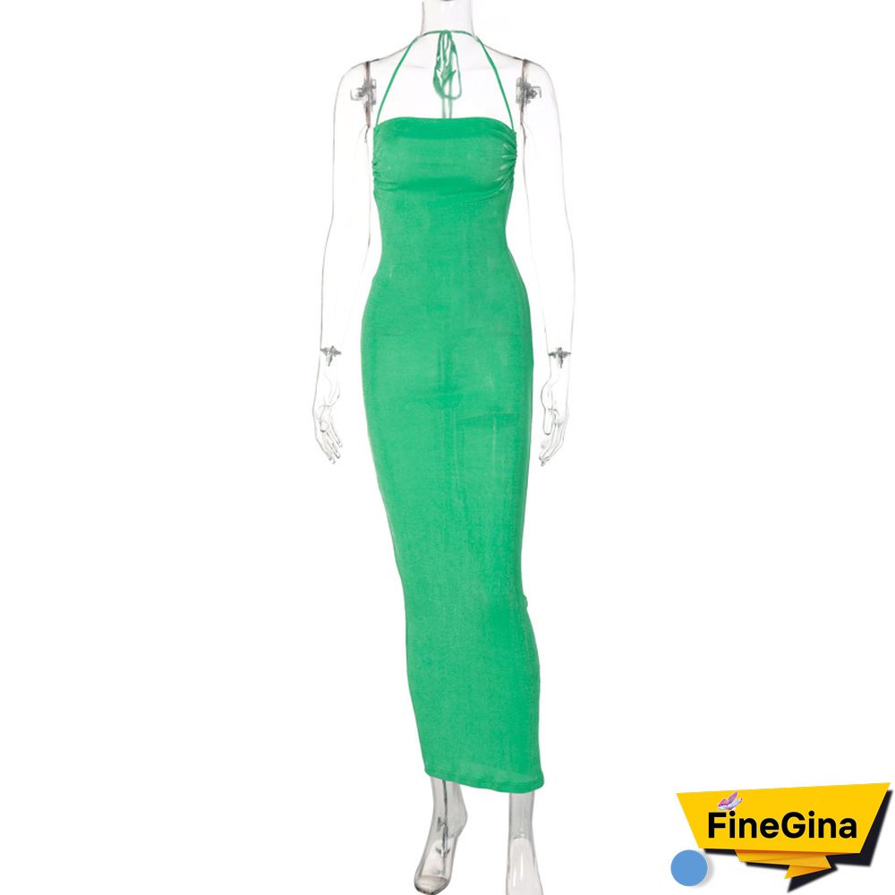 Backless Maxi Dress Sexy Orange Spaghetti Strap Slim Dress For Women Long Club Party Beach Dress Summer Blue Outfits New