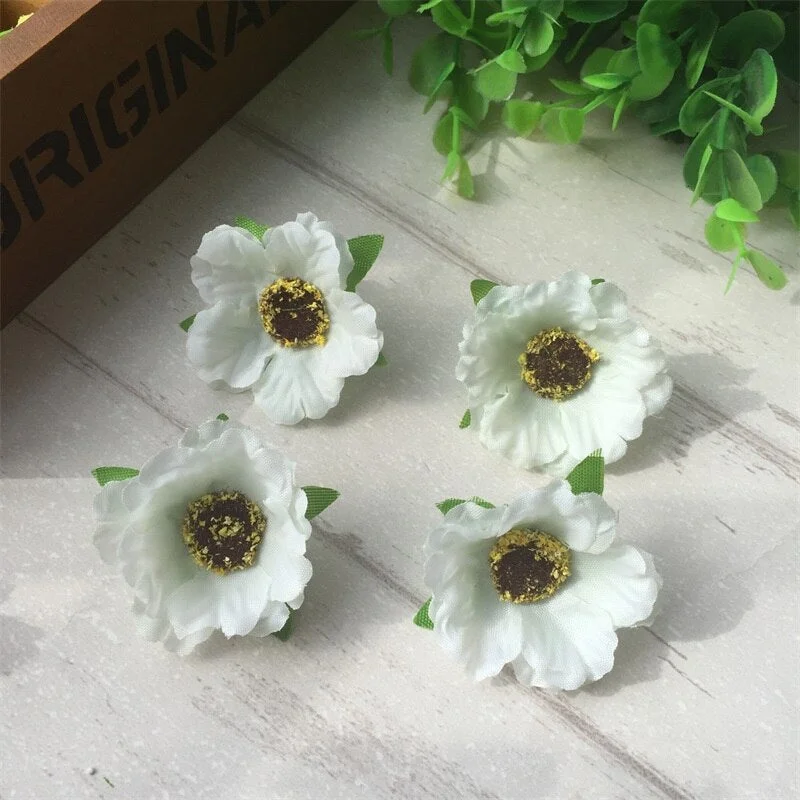 10pcs/lot 4cm Mini Poppy Silk Cherry Blossoms Artificial Rose Flower Heads For Wedding Decoration Scrapbooking DIY Wreath