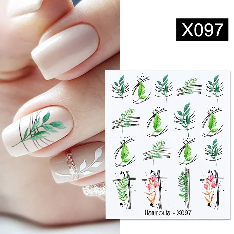 Harunouta Butterfly Flower Design Leaves Nail Water Decals Color Wave Geometric Line Charms Sliders Decoration Tips For Nail Art-Nail Inspo