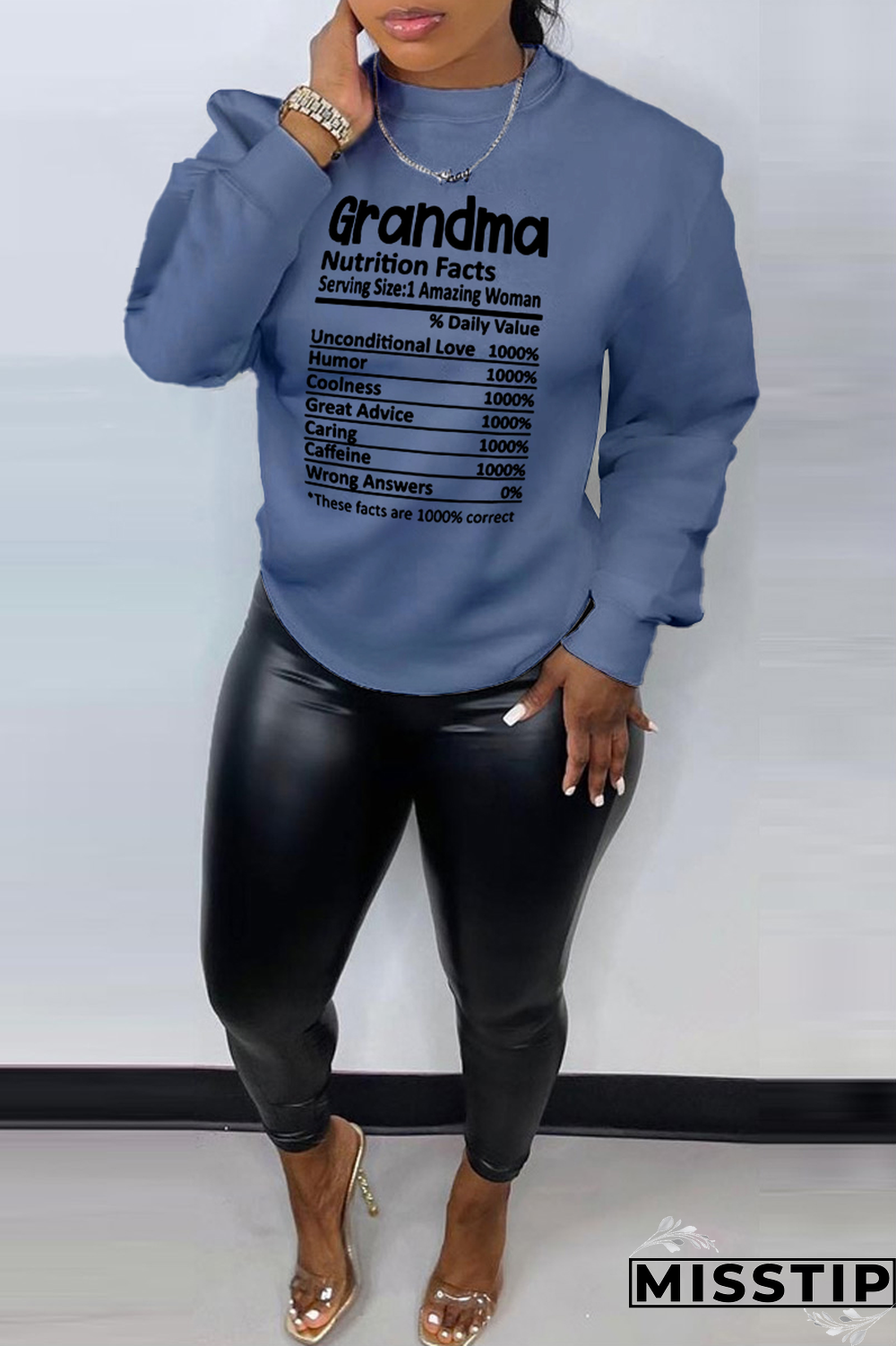 Blue Street Basis Print Patchwork Letter O Neck Tops