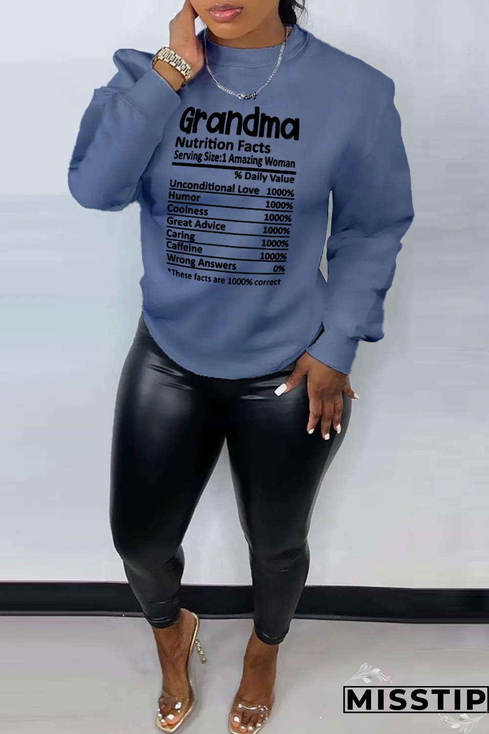 Blue Street Basis Print Patchwork Letter O Neck Tops